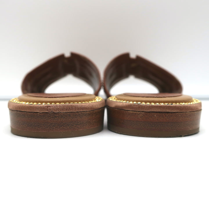 Rene Caovilla Crystal-Embellished Slide Sandals Deena Brown Leather Size 36