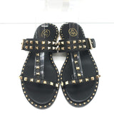 ASH Prince Studded T-Strap Sandals Black Leather Size 37 Flat Slides