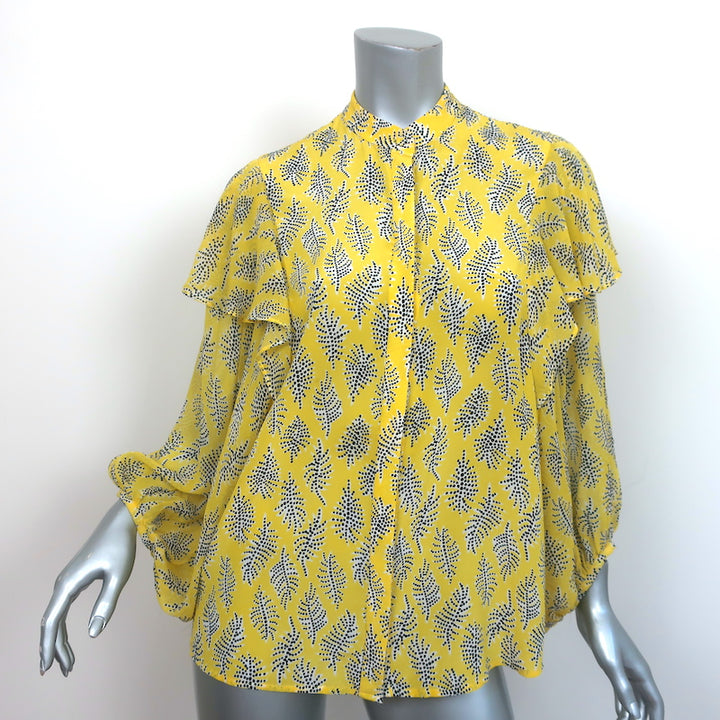 Saloni Ruffle Top Chloe Yellow Printed Silk Chiffon Size 4 Dolman Sleeve Blouse