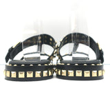 ASH Prince Studded T-Strap Sandals Black Leather Size 37 Flat Slides