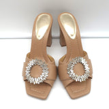 Alexandre Birman Crystal-Embellished High Heel Mules Nude Leather Size 37.5