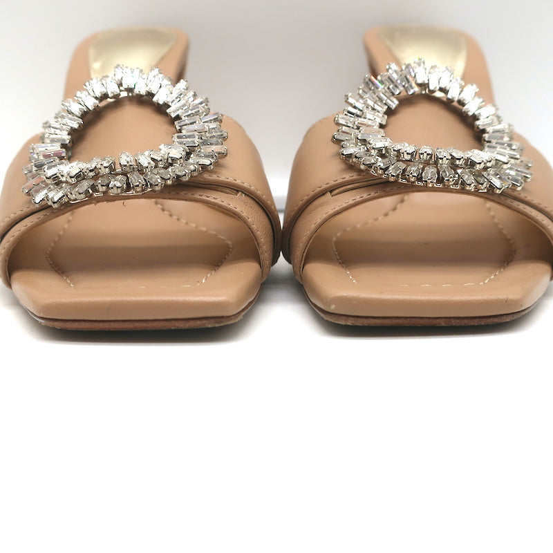 Alexandre Birman Crystal-Embellished High Heel Mules Nude Leather Size 37.5