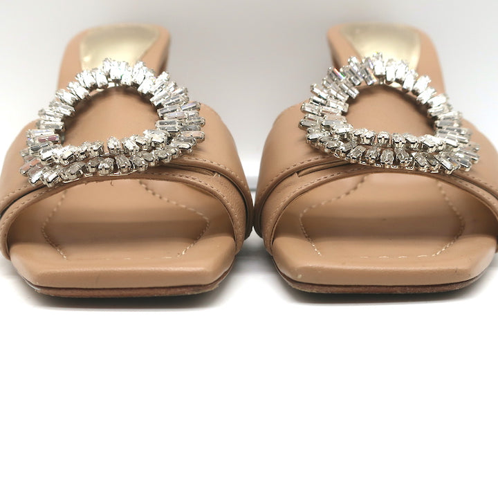 Alexandre Birman Crystal-Embellished High Heel Mules Nude Leather Size 37.5
