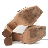 Alexandre Birman Crystal-Embellished High Heel Mules Nude Leather Size 37.5