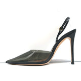 Gianvito Rossi Ribbon d'Orsay Plexi Slingback Pumps Black Patent Leather Size 37