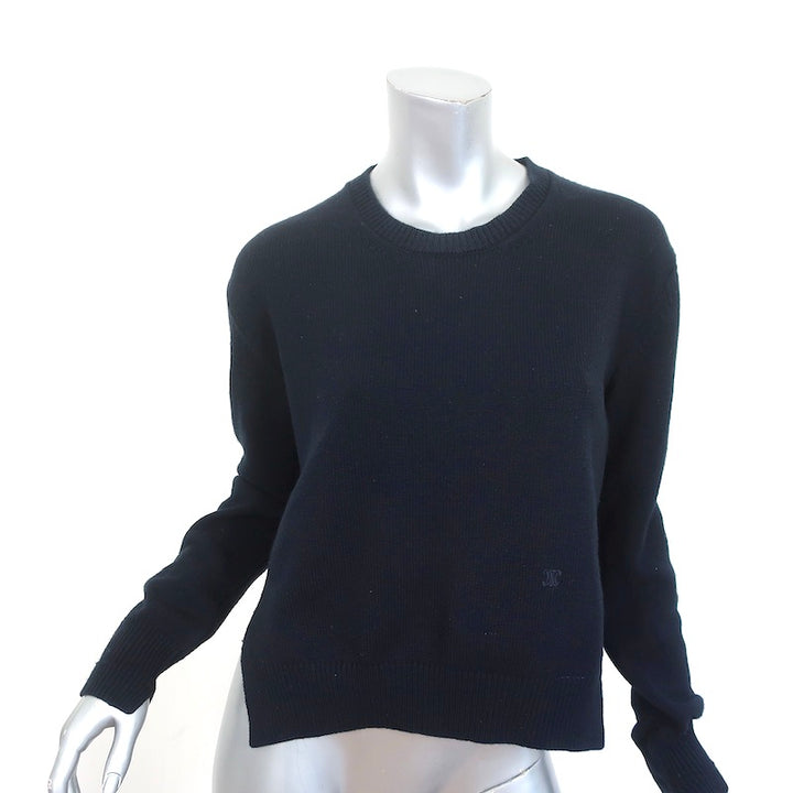 Celine Cashmere Triomphe Sweater Navy Size Small Crewneck Pullover