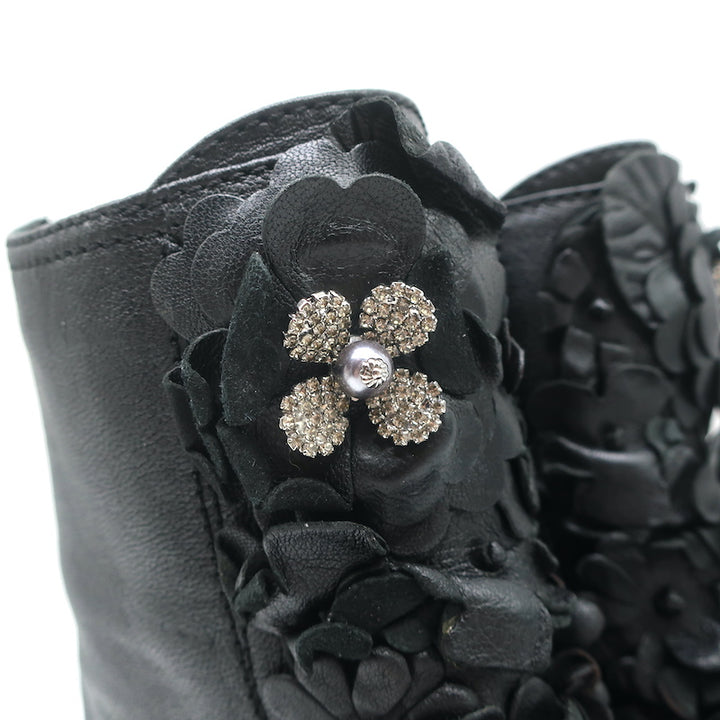 Jimmy Choo Havana Flower-Embellished Combat Boots Black Leather Size 36 NEW