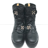 Jimmy Choo Havana Flower-Embellished Combat Boots Black Leather Size 36 NEW