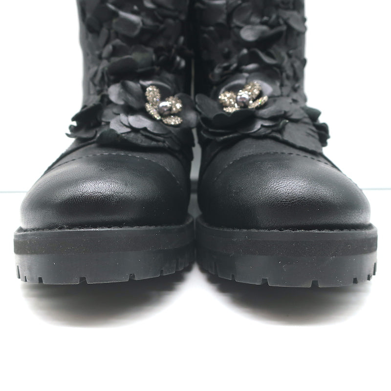 Jimmy Choo Havana Flower-Embellished Combat Boots Black Leather Size 36 NEW