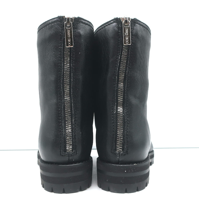 Jimmy Choo Havana Flower-Embellished Combat Boots Black Leather Size 36 NEW