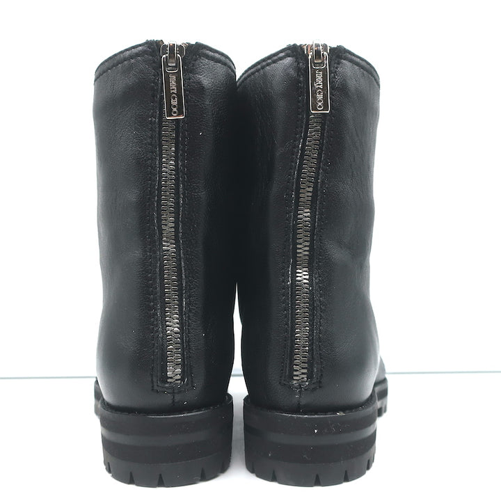 Jimmy Choo Havana Flower-Embellished Combat Boots Black Leather Size 36 NEW