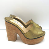 Jimmy Choo Deedee 125 Cork Platform Sandals Gold Metallic Leather Size 36 NEW