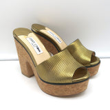 Jimmy Choo Deedee 125 Cork Platform Sandals Gold Metallic Leather Size 36 NEW