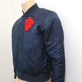 Aime Leon Dore Apple Badge Bomber Jacket Navy Satin Size Small