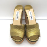 Jimmy Choo Deedee 125 Cork Platform Sandals Gold Metallic Leather Size 36 NEW