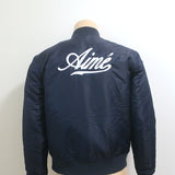 Aime Leon Dore Apple Badge Bomber Jacket Navy Satin Size Small
