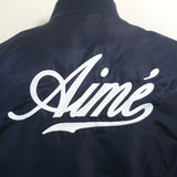 Aime Leon Dore Apple Badge Bomber Jacket Navy Satin Size Small