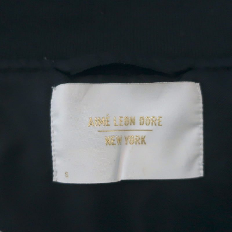 Aime Leon Dore Apple Badge Bomber Jacket Navy Satin Size Small