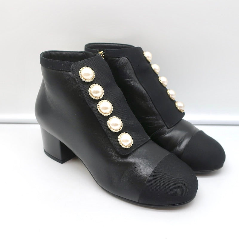 chanel black leather cc ankle boots
