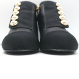 Chanel Pearl Button Cap Toe Booties Black Leather Size 35 Ankle Boots