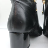 Chanel Pearl Button Cap Toe Booties Black Leather Size 35 Ankle Boots
