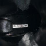 Manolo Blahnik Combat Boots Lugata Black Grained Leather Size 37.5