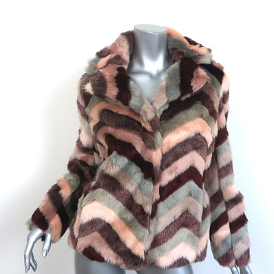 Anthropologie Hutch Chevron Faux Fur Jacket Size Small Short Coat NEW