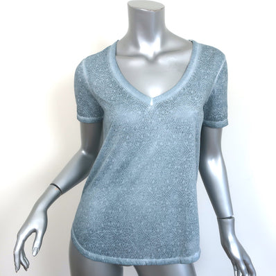 Zadig & Voltaire Time Burn Overdyed T-Shirt Blue Size Extra Small V-Neck Top NEW