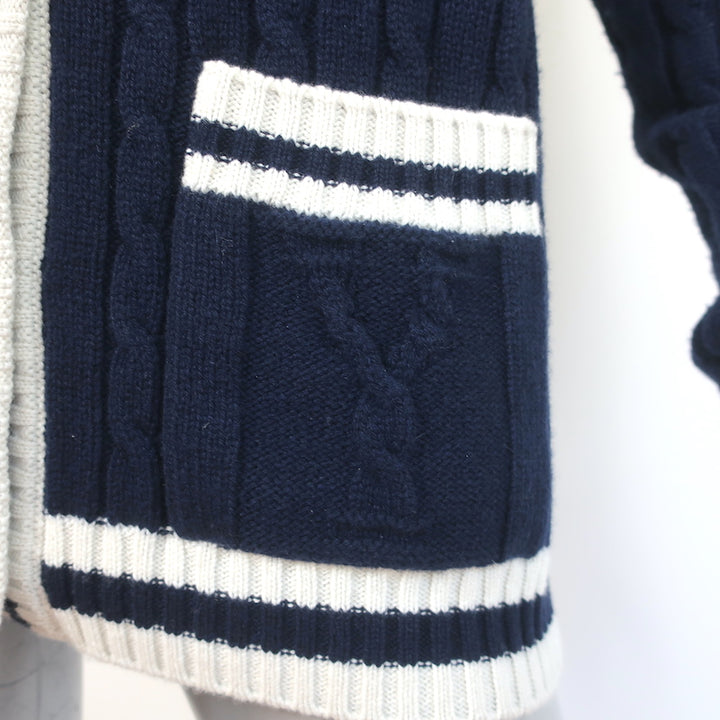 Saint Laurent Cashmere Cable Knit Cardigan Navy Size Small V-Neck Sweater