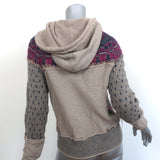 Free People On My Way Hoodie Sweater Taupe Embroidered Knit Size Extra Small