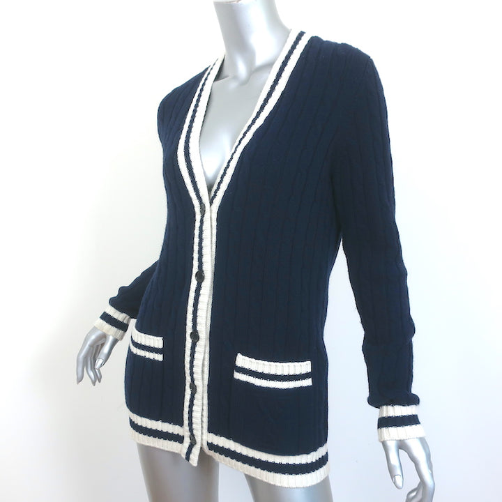 Saint Laurent Cashmere Cable Knit Cardigan Navy Size Small V-Neck Sweater