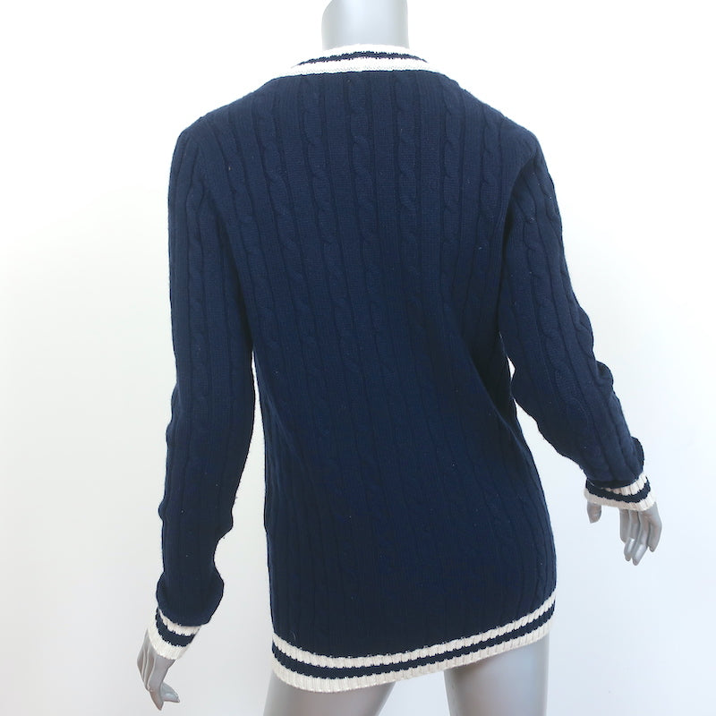 Saint Laurent Cashmere Cable Knit Cardigan Navy Size Small V-Neck Sweater
