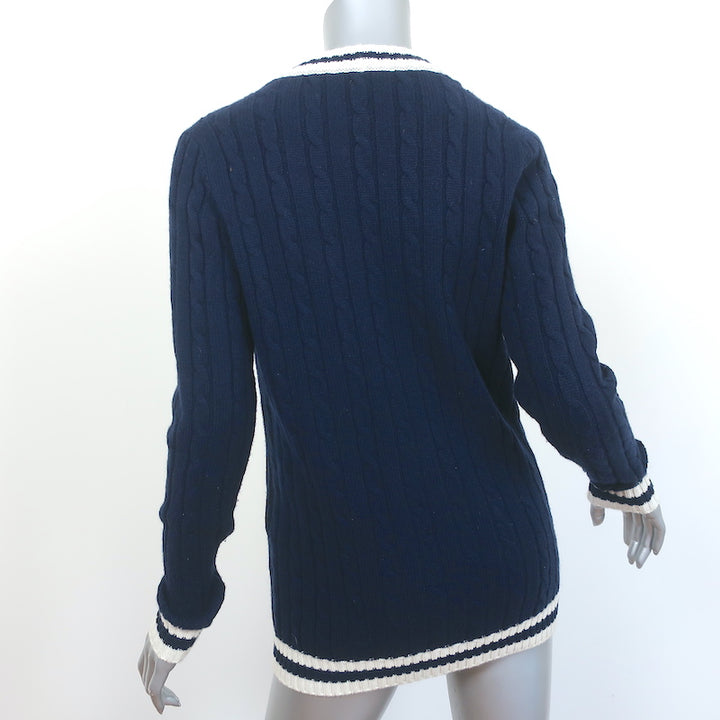 Saint Laurent Cashmere Cable Knit Cardigan Navy Size Small V-Neck Sweater