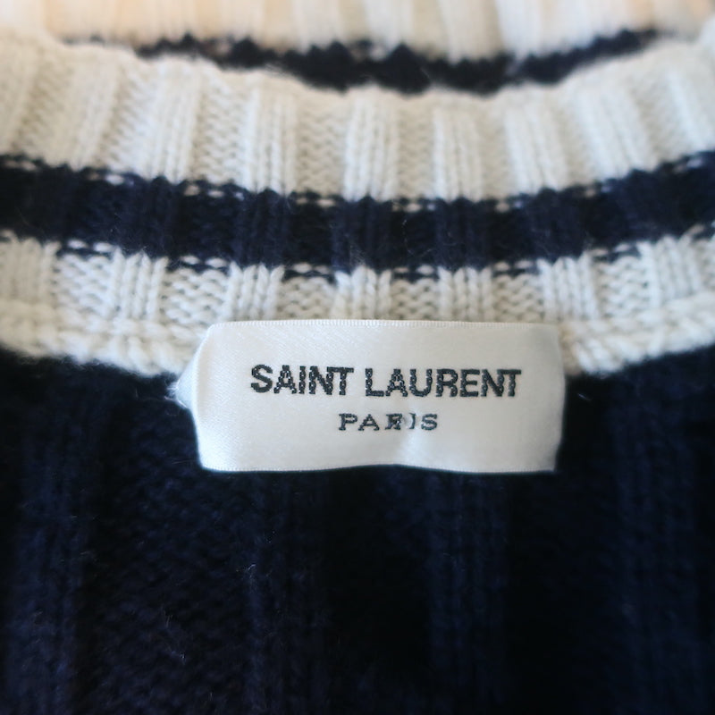 Saint Laurent Cashmere Cable Knit Cardigan Navy Size Small V-Neck Sweater