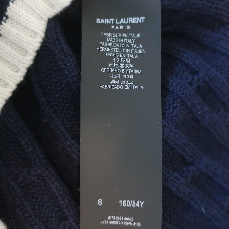 Saint Laurent Cashmere Cable Knit Cardigan Navy Size Small V-Neck Sweater