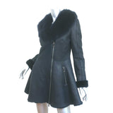 Saks Fifth Avenue Shearling Peplum Coat Black/Navy Size Medium