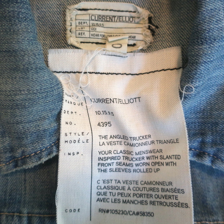 Current/Elliott Angled Trucker Jacket Blue Denim Size 0 Raw Hem Jean Jacket
