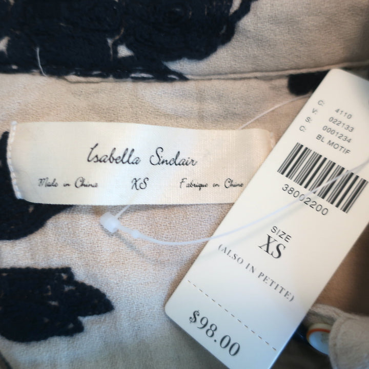 Anthropologie Isabella Sinclair Embroidered Top Beige Size Extra Small NEW