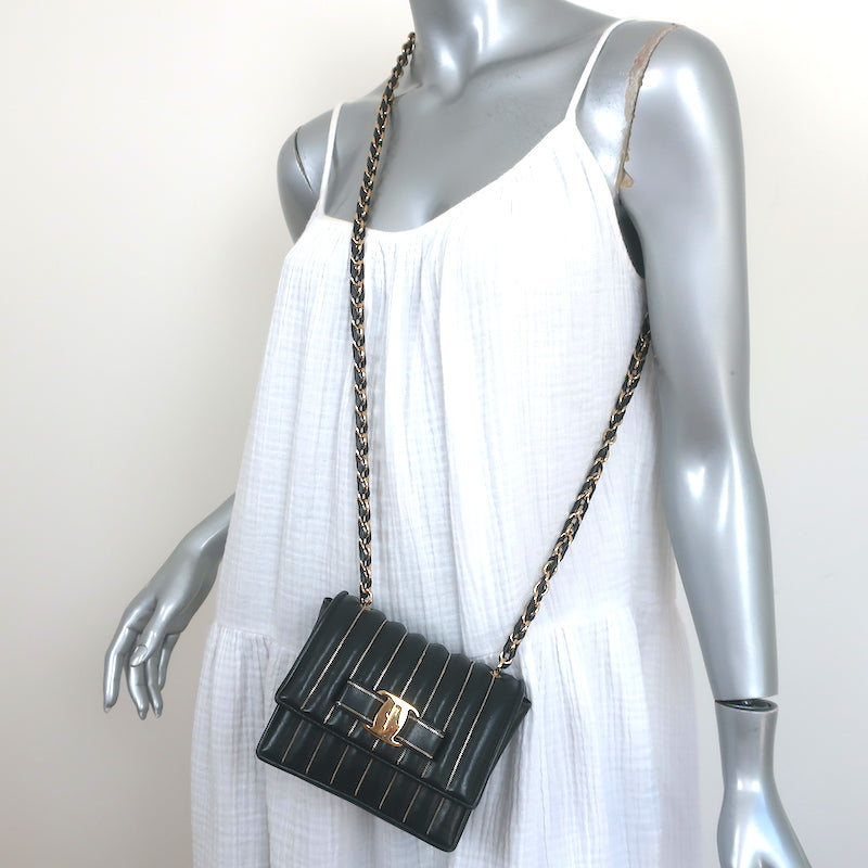 Salvatore Ferragamo Ginny Mini Crossbody Bag Black Chain-Trim Leather –  Celebrity Owned