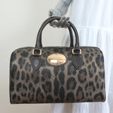 Roberto Cavalli Boston Bag Brown/Gold Metallic Leopard Print Coated Canvas NEW