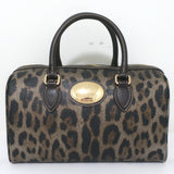 Roberto Cavalli Boston Bag Brown/Gold Metallic Leopard Print Coated Canvas NEW