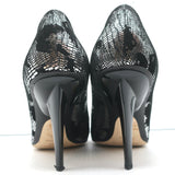 Jimmy Choo Pumps Black Suede & Silver Metallic Camo Size 38 Pointed Toe Heels