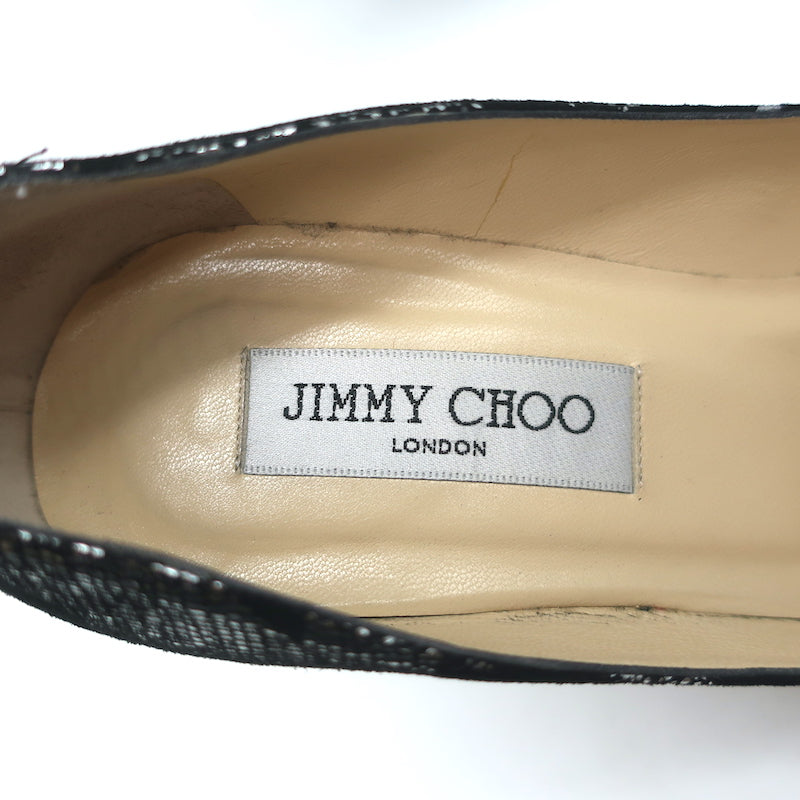 Jimmy Choo Pumps Black Suede &amp; Silver Metallic Camo Size 38 Pointed Toe Heels