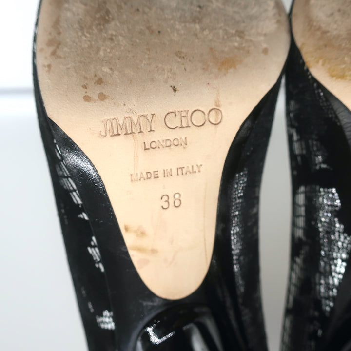 Jimmy Choo Pumps Black Suede &amp; Silver Metallic Camo Size 38 Pointed Toe Heels