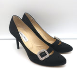 Jimmy Choo Crystal Buckle Pumps Pavel Black Satin Size 38