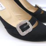 Jimmy Choo Crystal Buckle Pumps Pavel Black Satin Size 38