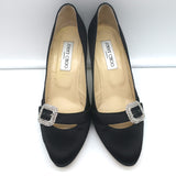 Jimmy Choo Crystal Buckle Pumps Pavel Black Satin Size 38