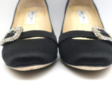 Jimmy Choo Crystal Buckle Pumps Pavel Black Satin Size 38