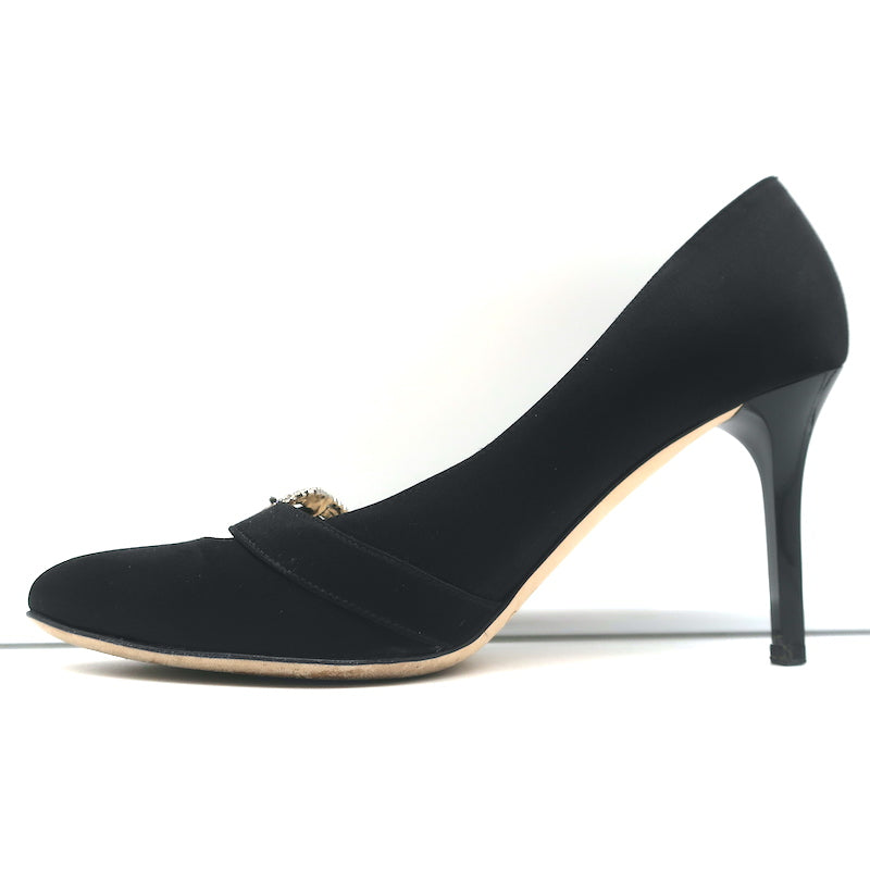 Jimmy Choo Crystal Buckle Pumps Pavel Black Satin Size 38
