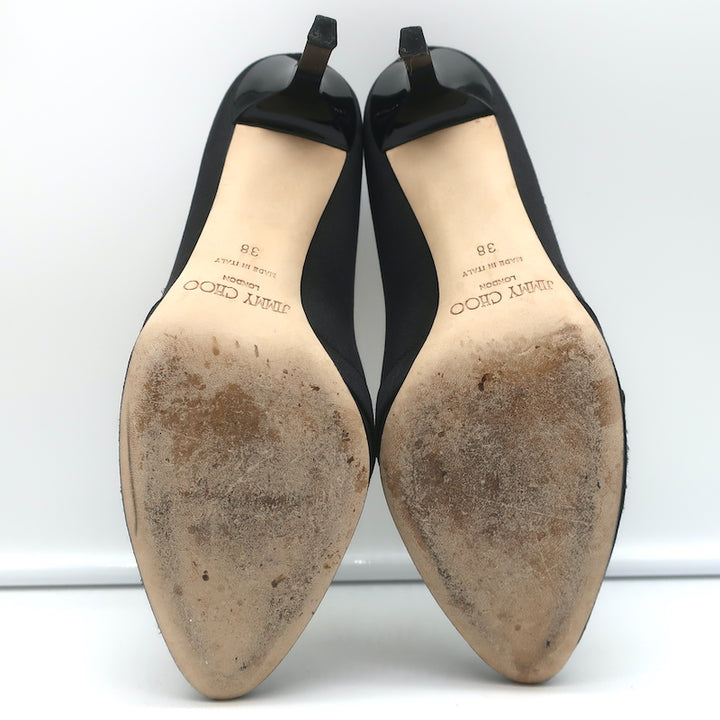 Jimmy Choo Crystal Buckle Pumps Pavel Black Satin Size 38